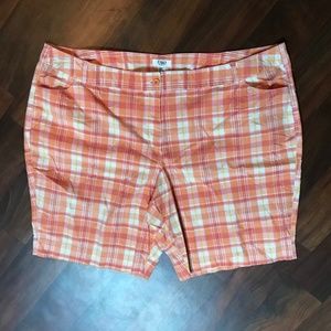 Plus Size Orange White Plaid Shorts 28